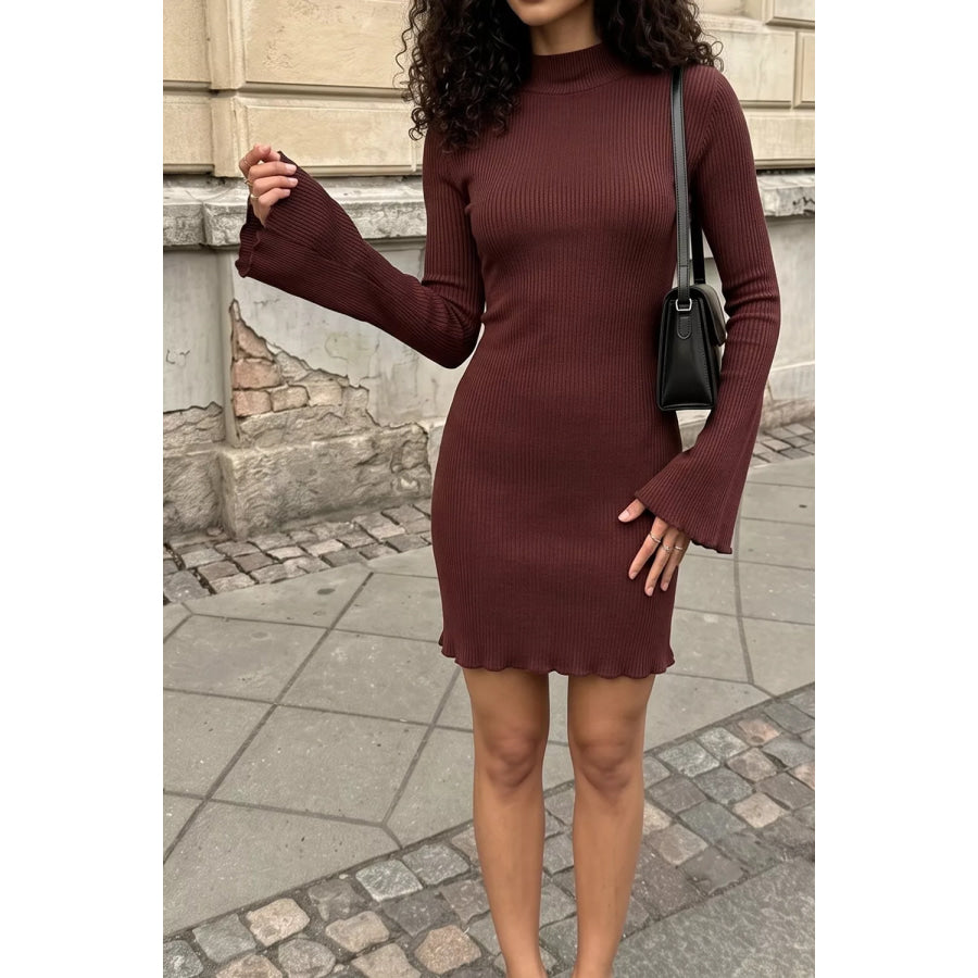 Mock Neck Ribbed Knit Bodycon Mini Dress Apparel and Accessories