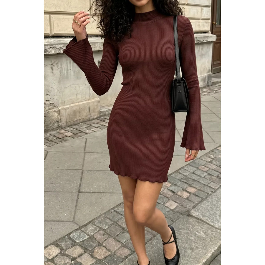 Mock Neck Ribbed Knit Bodycon Mini Dress Apparel and Accessories