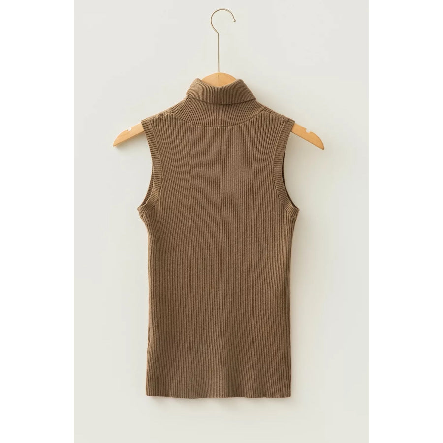 Mock Neck Ribbed Knit Sweater Vest Apparel and Accessories