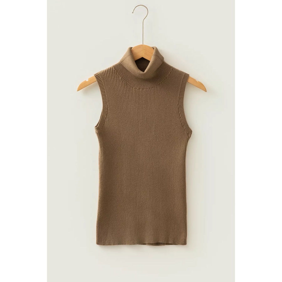 Mock Neck Ribbed Knit Sweater Vest Apparel and Accessories