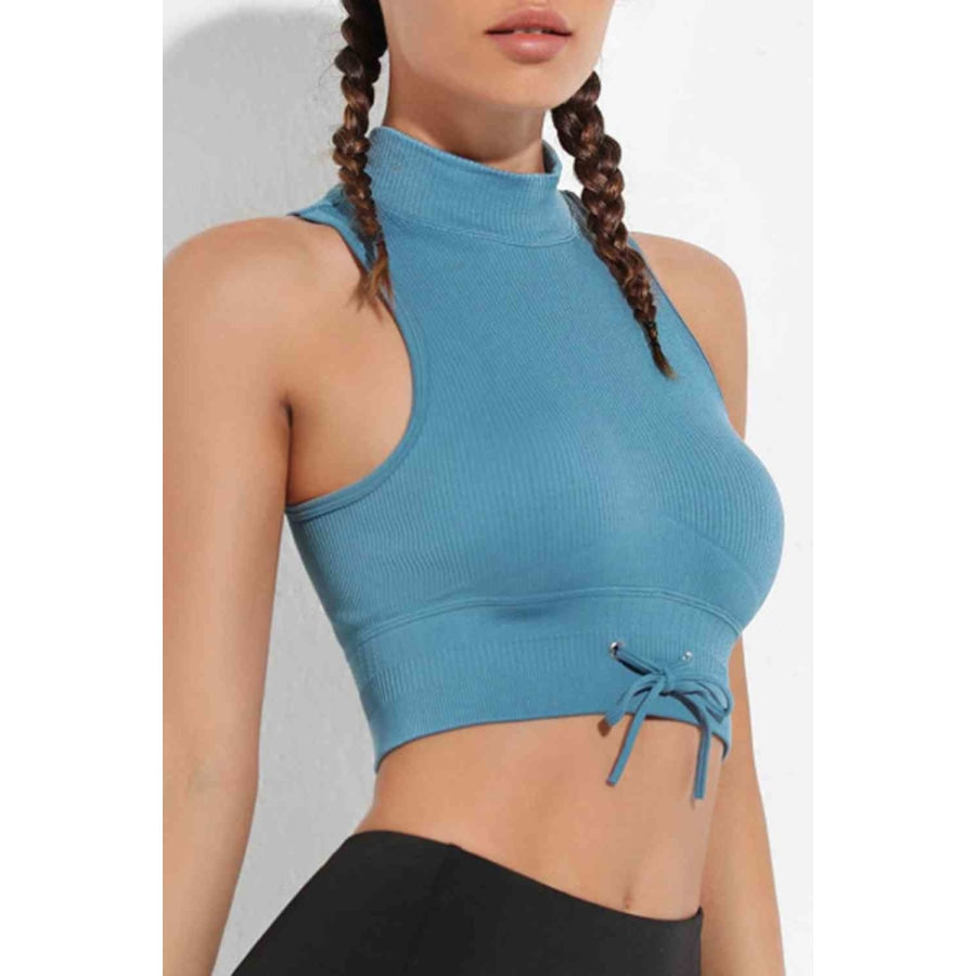 Mock Neck Ribbed Sports Tank Sky Blue / S Clothing