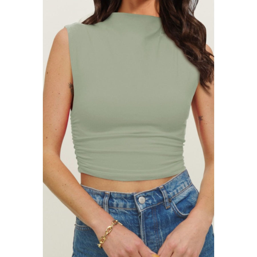 Mock Neck Ruched Cropped Tank