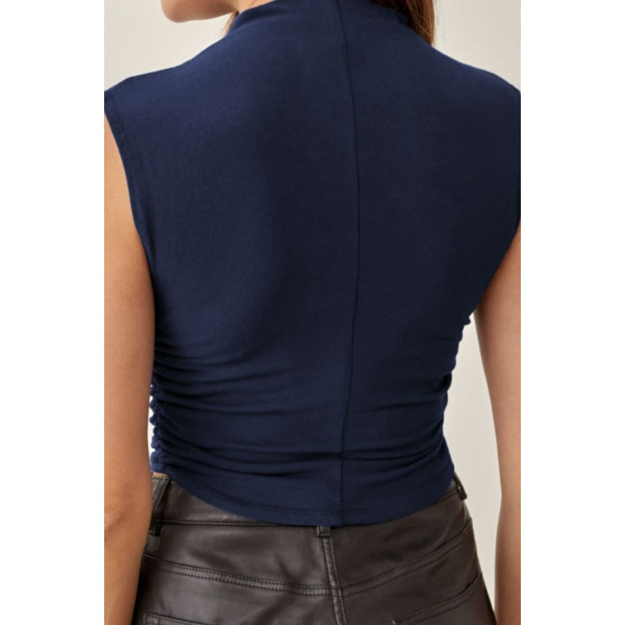 Mock Neck Ruched Cropped Tank