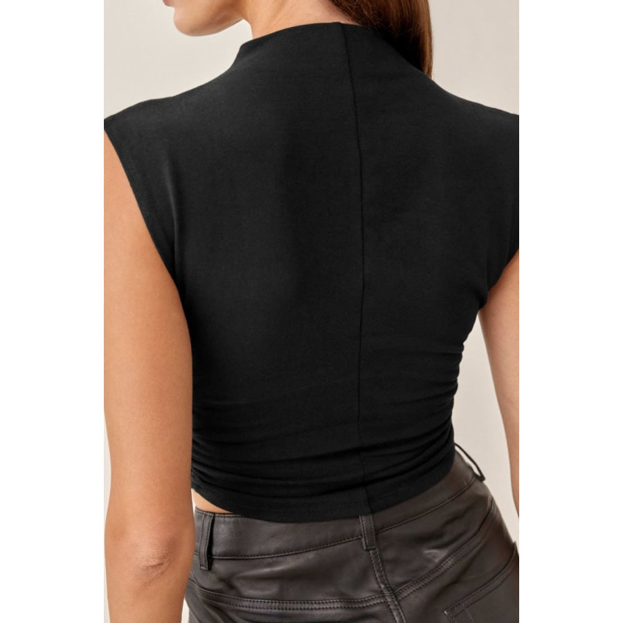 Mock Neck Ruched Cropped Tank