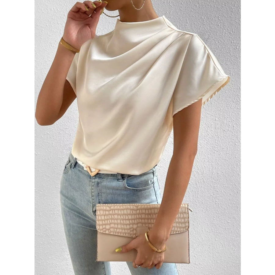 Mock Neck Satin Blouse Apparel and Accessories