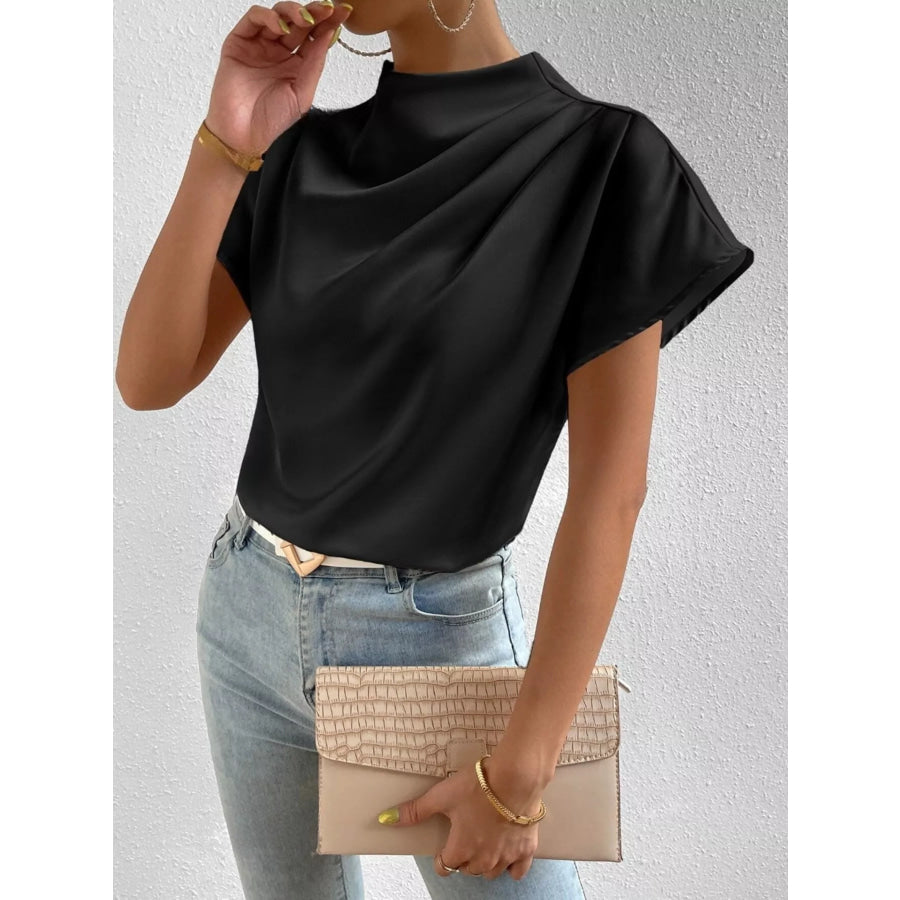 Mock Neck Satin Blouse Apparel and Accessories