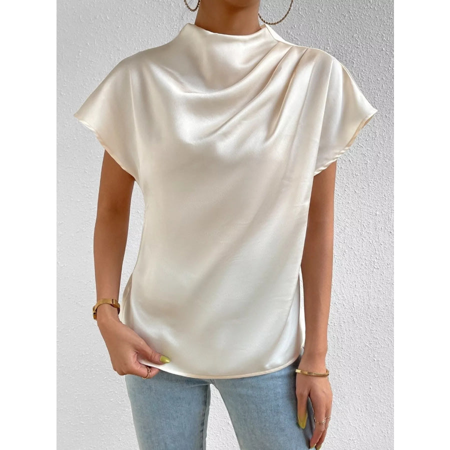 Mock Neck Satin Blouse Apparel and Accessories