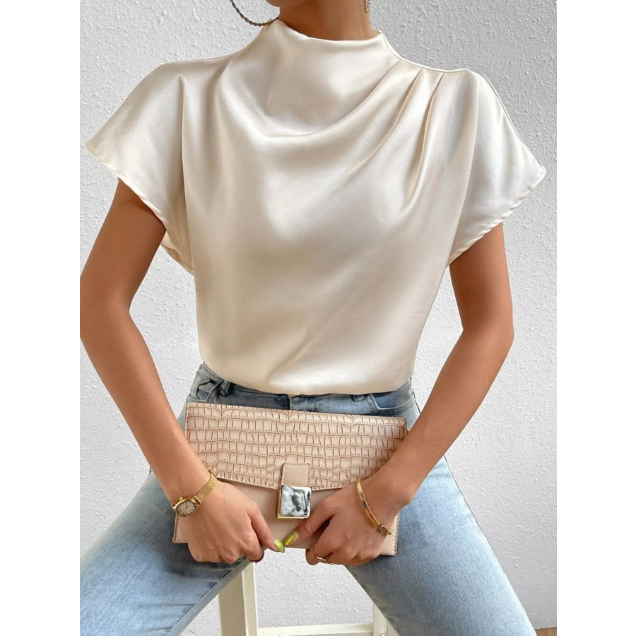 Mock Neck Satin Blouse Apparel and Accessories