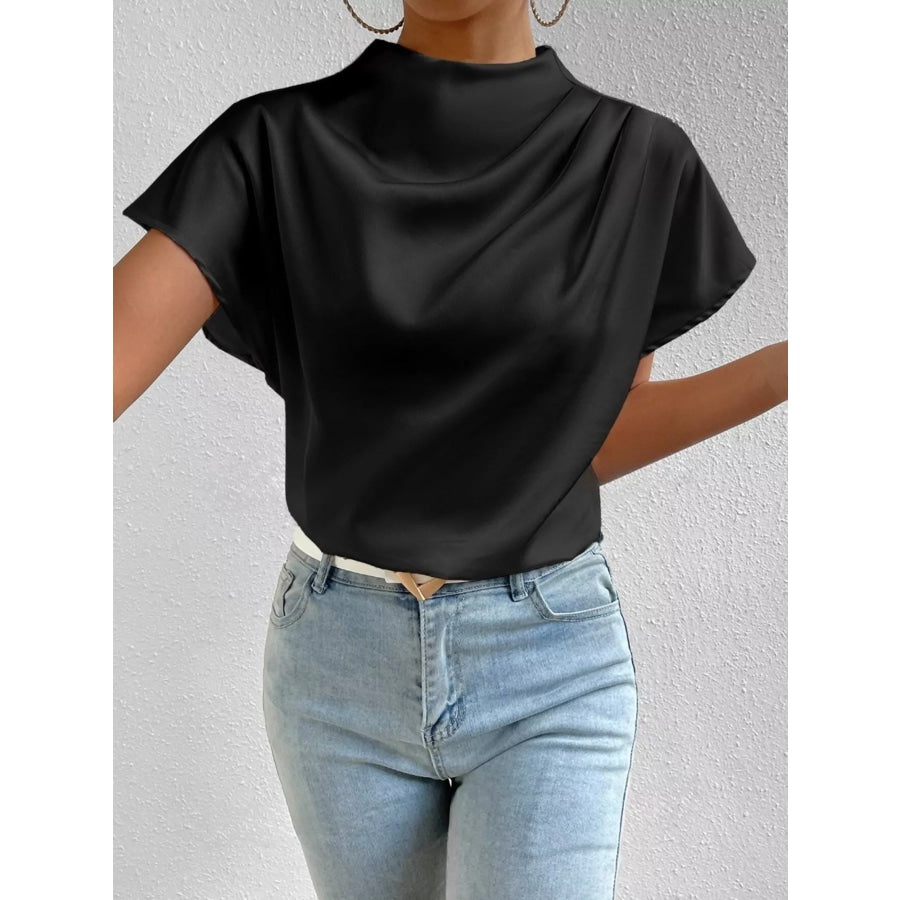 Mock Neck Satin Blouse Apparel and Accessories