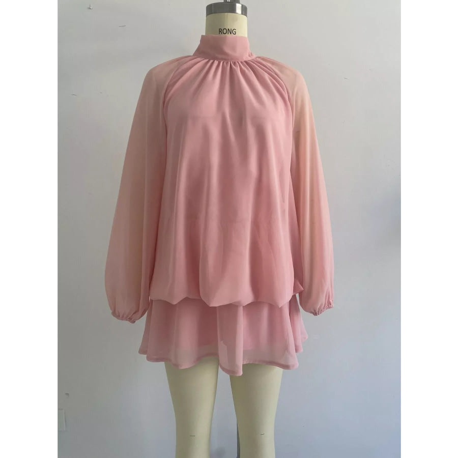 Mock Neck Sheer Chiffon Mini Dress Apparel and Accessories