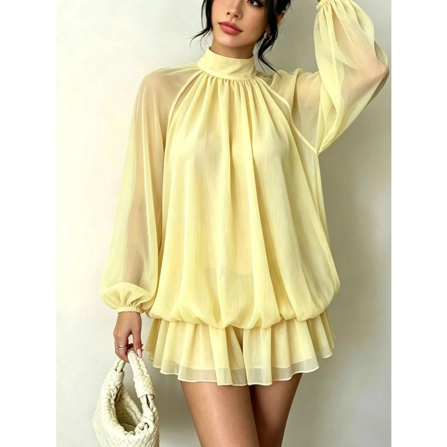Mock Neck Sheer Chiffon Mini Dress Apparel and Accessories