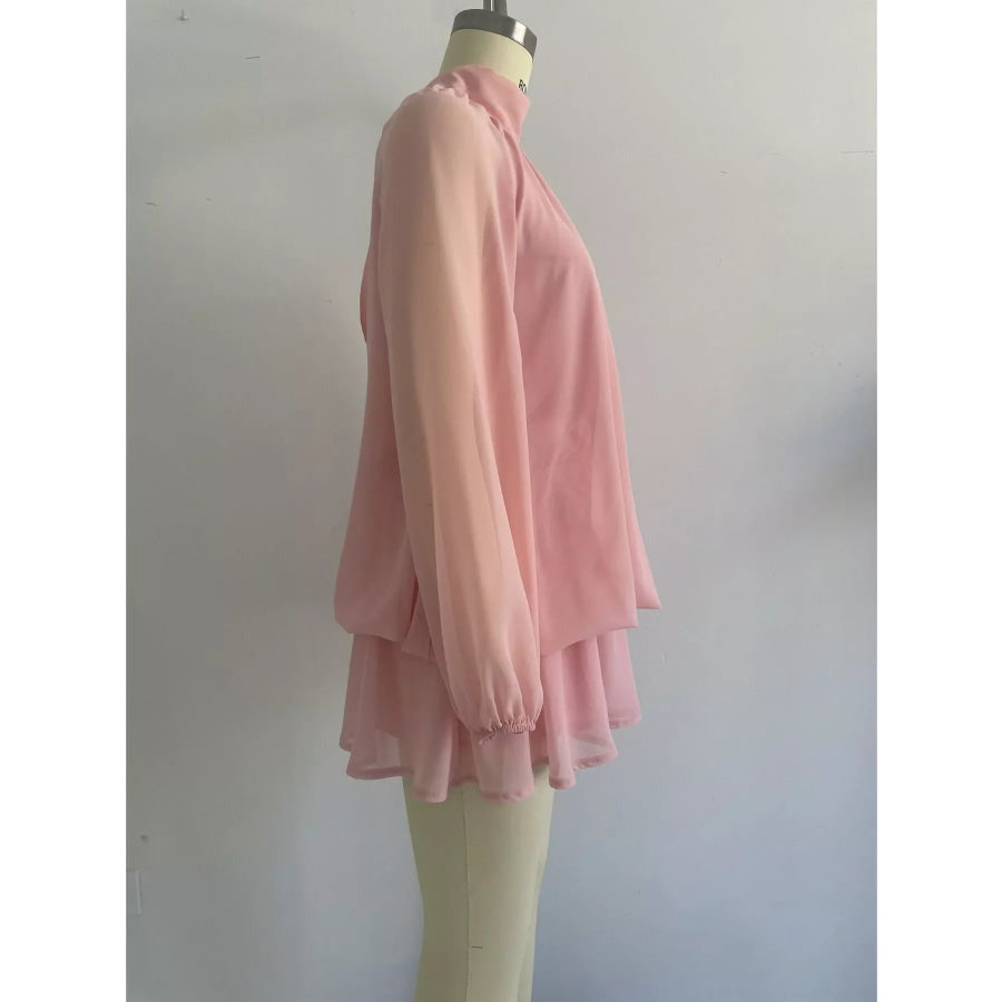 Mock Neck Sheer Chiffon Mini Dress Apparel and Accessories