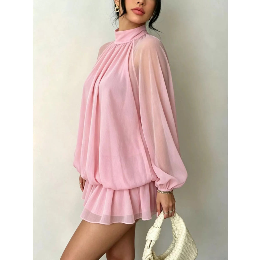 Mock Neck Sheer Chiffon Mini Dress Apparel and Accessories