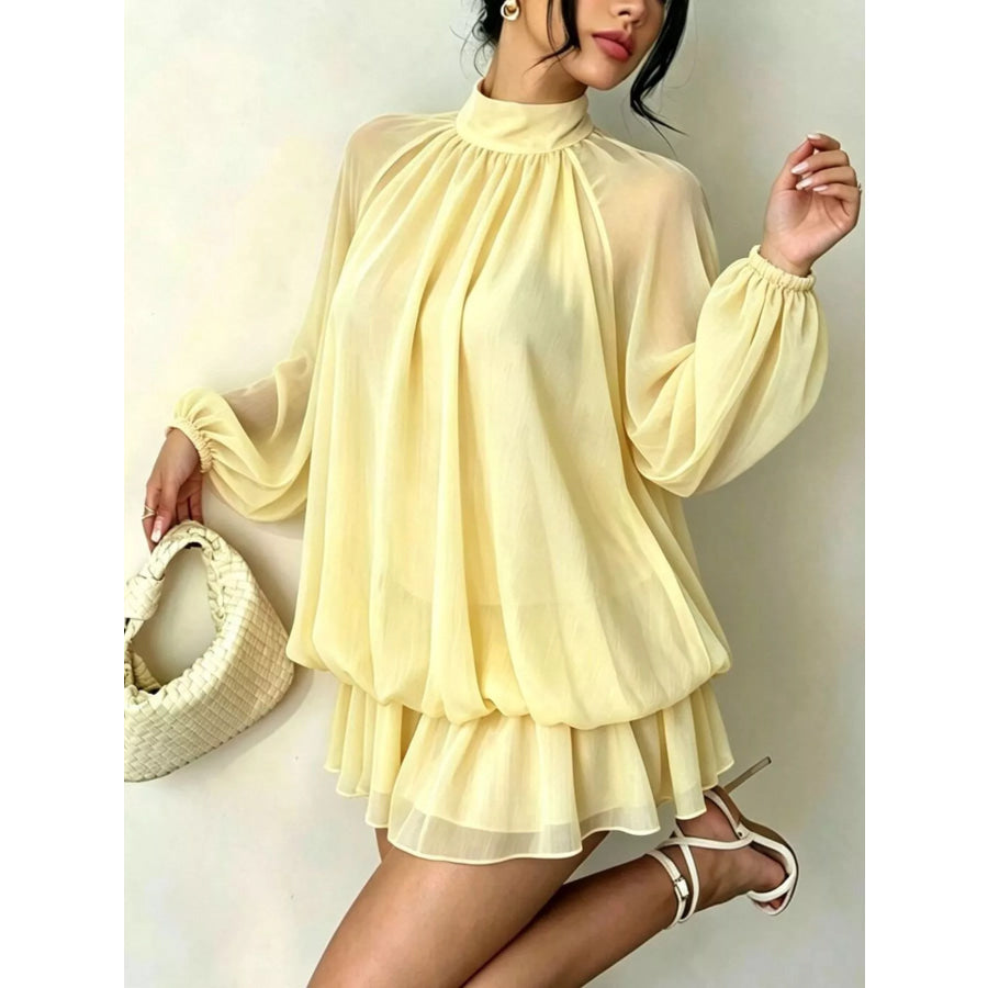 Mock Neck Sheer Chiffon Mini Dress Apparel and Accessories