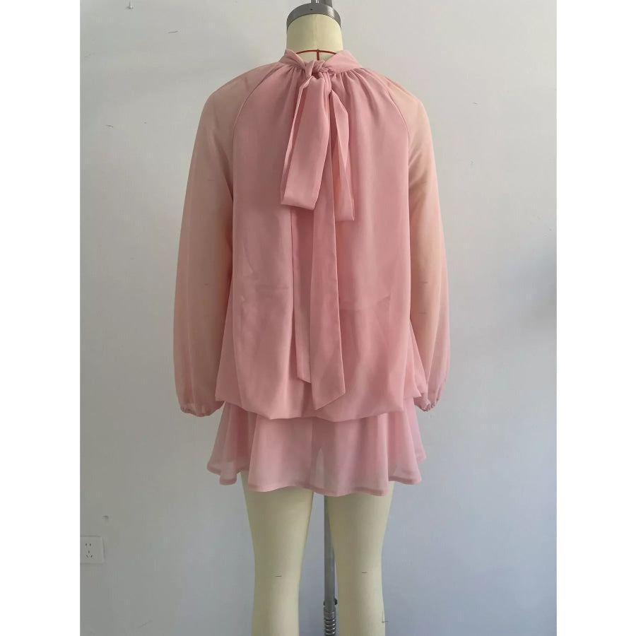 Mock Neck Sheer Chiffon Mini Dress Apparel and Accessories