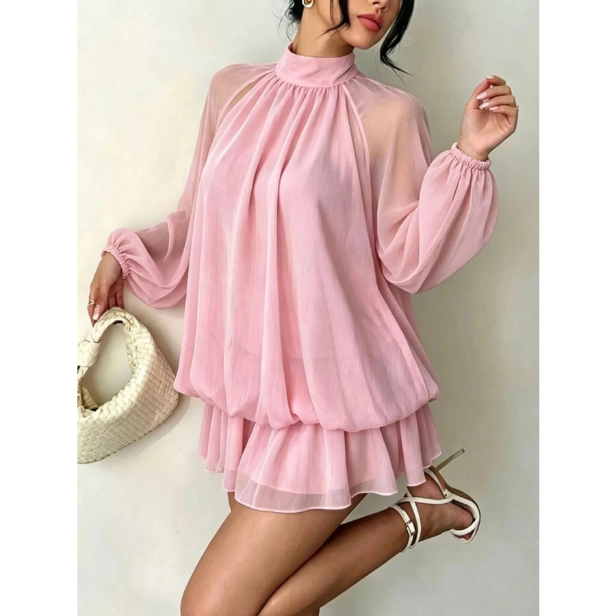 Mock Neck Sheer Chiffon Mini Dress Dusty Pink / XS Apparel and Accessories