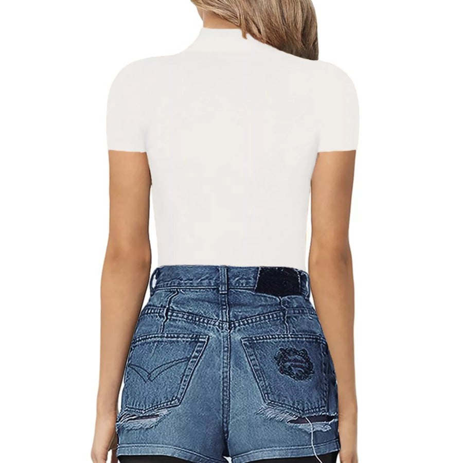 Mock Neck Short Sleeve Bodysuit Apparel and Accessories