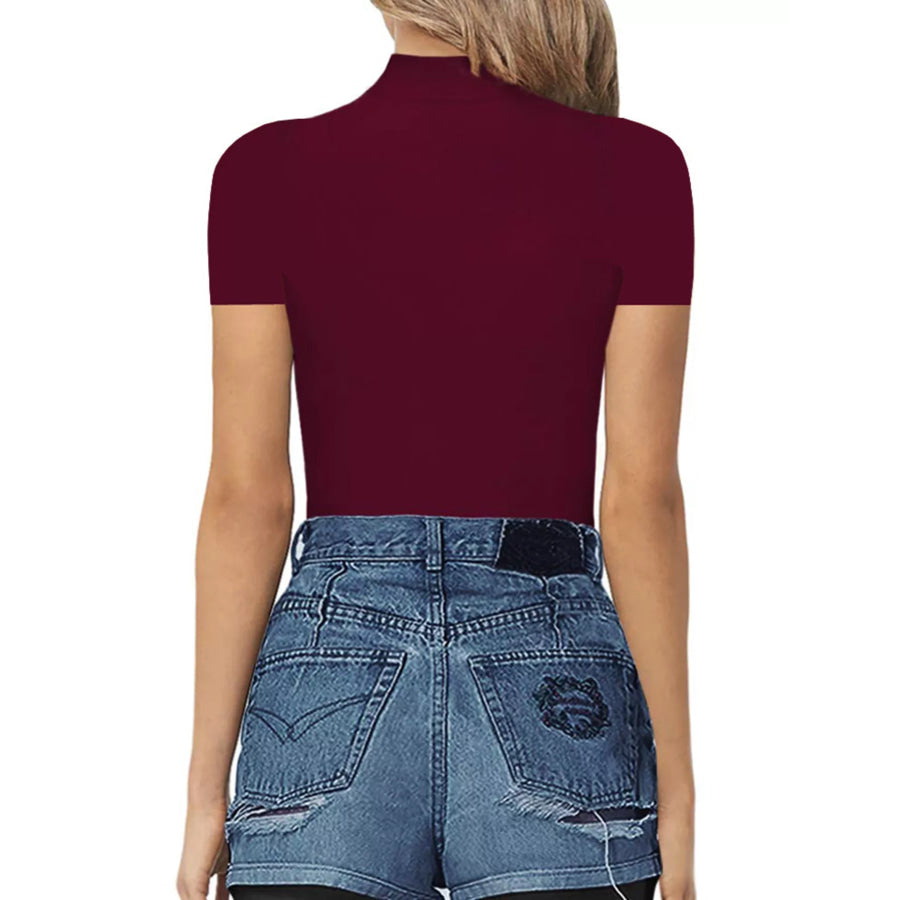 Mock Neck Short Sleeve Bodysuit Apparel and Accessories
