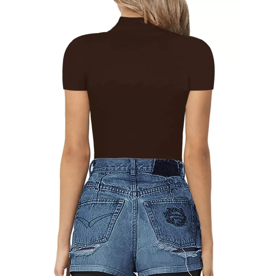 Mock Neck Short Sleeve Bodysuit Apparel and Accessories