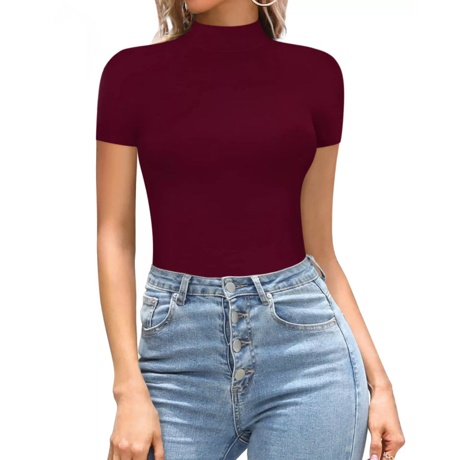 Mock Neck Short Sleeve Bodysuit Apparel and Accessories