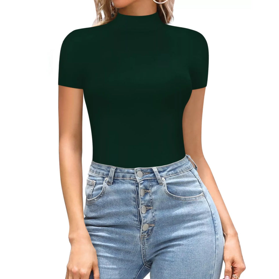 Mock Neck Short Sleeve Bodysuit Apparel and Accessories