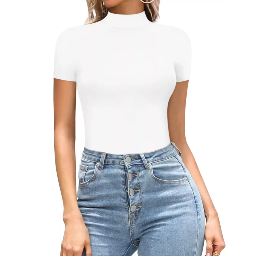 Mock Neck Short Sleeve Bodysuit Apparel and Accessories