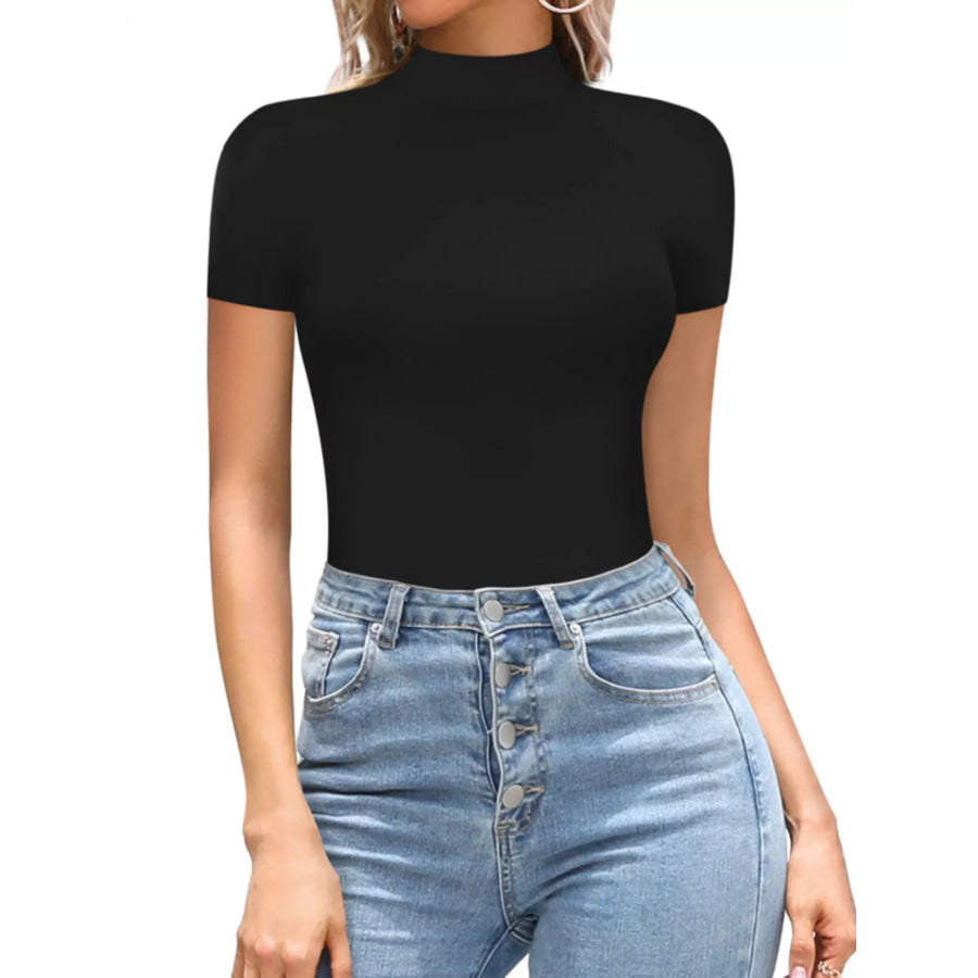 Mock Neck Short Sleeve Bodysuit Black / S Apparel and Accessories