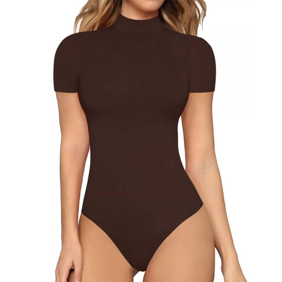 Mock Neck Short Sleeve Bodysuit Dark Brown / S Apparel and Accessories