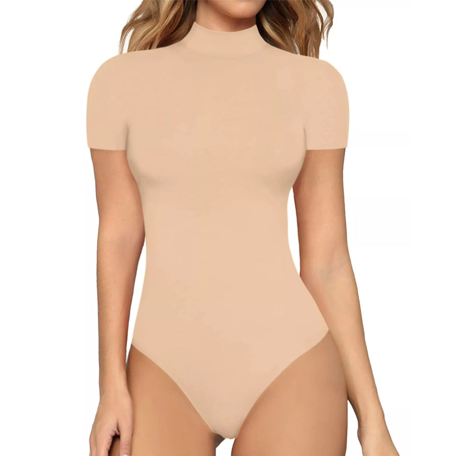 Mock Neck Short Sleeve Bodysuit Khaki / S Apparel and Accessories