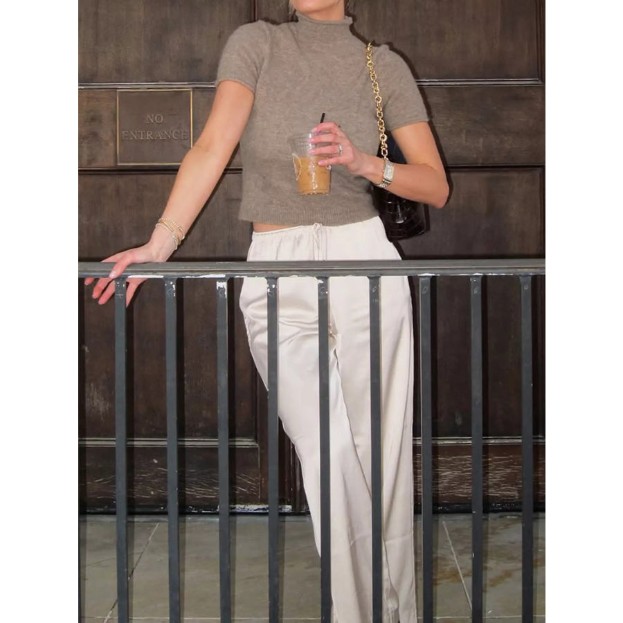 Mock Neck Short Sleeve Knit Sweater Apparel and Accessories