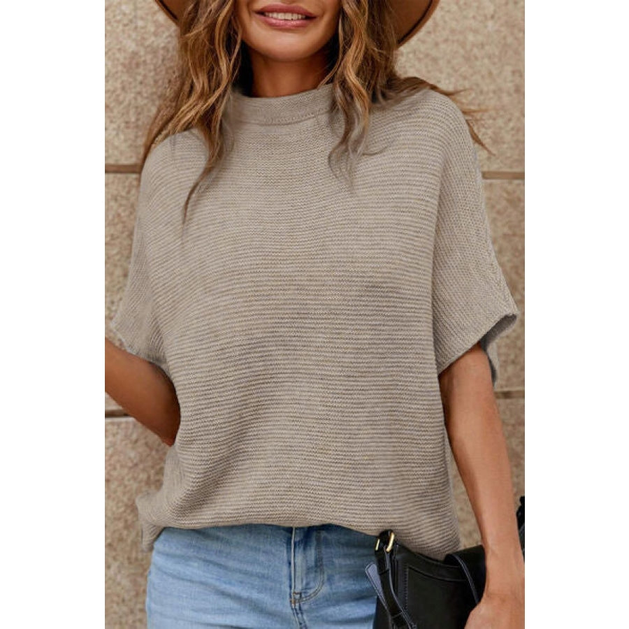 Mock Neck Short Sleeve Sweater Apparel and Accessories