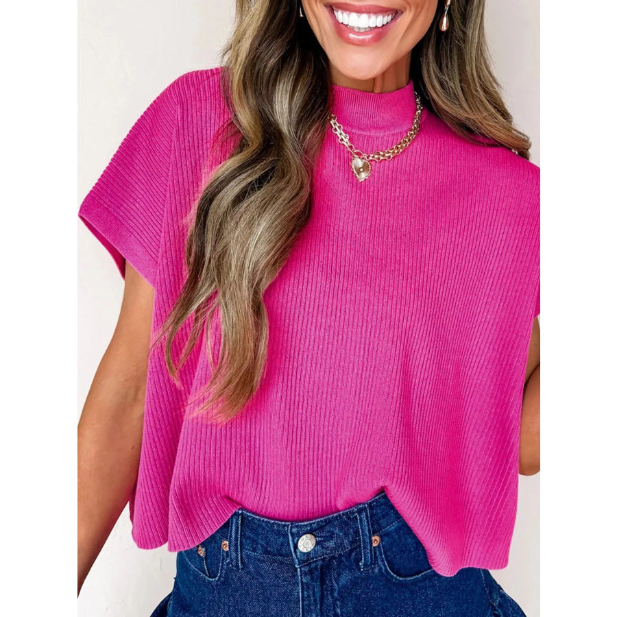 Mock Neck Short Sleeve Sweater Apparel and Accessories