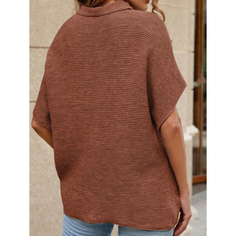 Mock Neck Short Sleeve Sweater Chestnut / S Apparel and Accessories