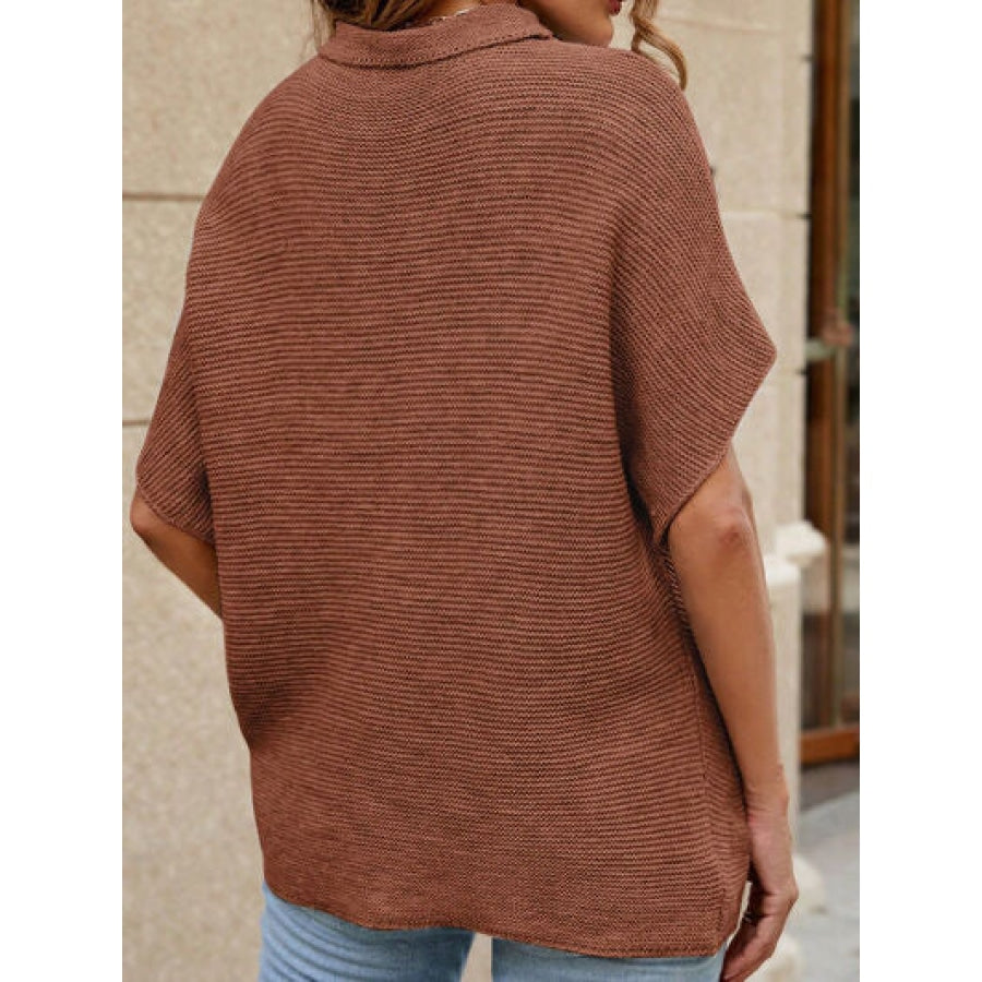 Mock Neck Short Sleeve Sweater Chestnut / S Apparel and Accessories