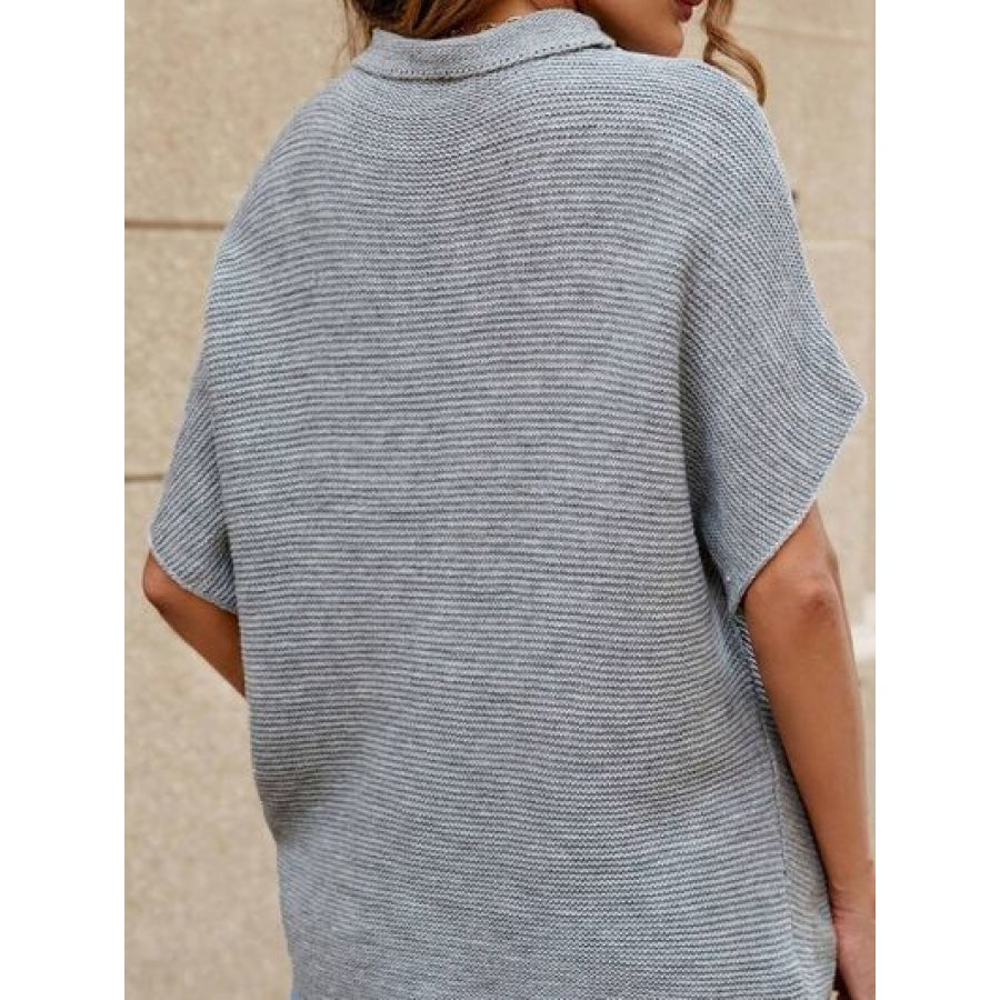 Mock Neck Short Sleeve Sweater Apparel and Accessories