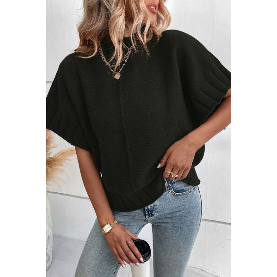 Mock Neck Short Sleeve Sweater Black / S Clothing