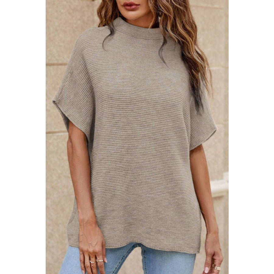 Mock Neck Short Sleeve Sweater Camel / S Apparel and Accessories