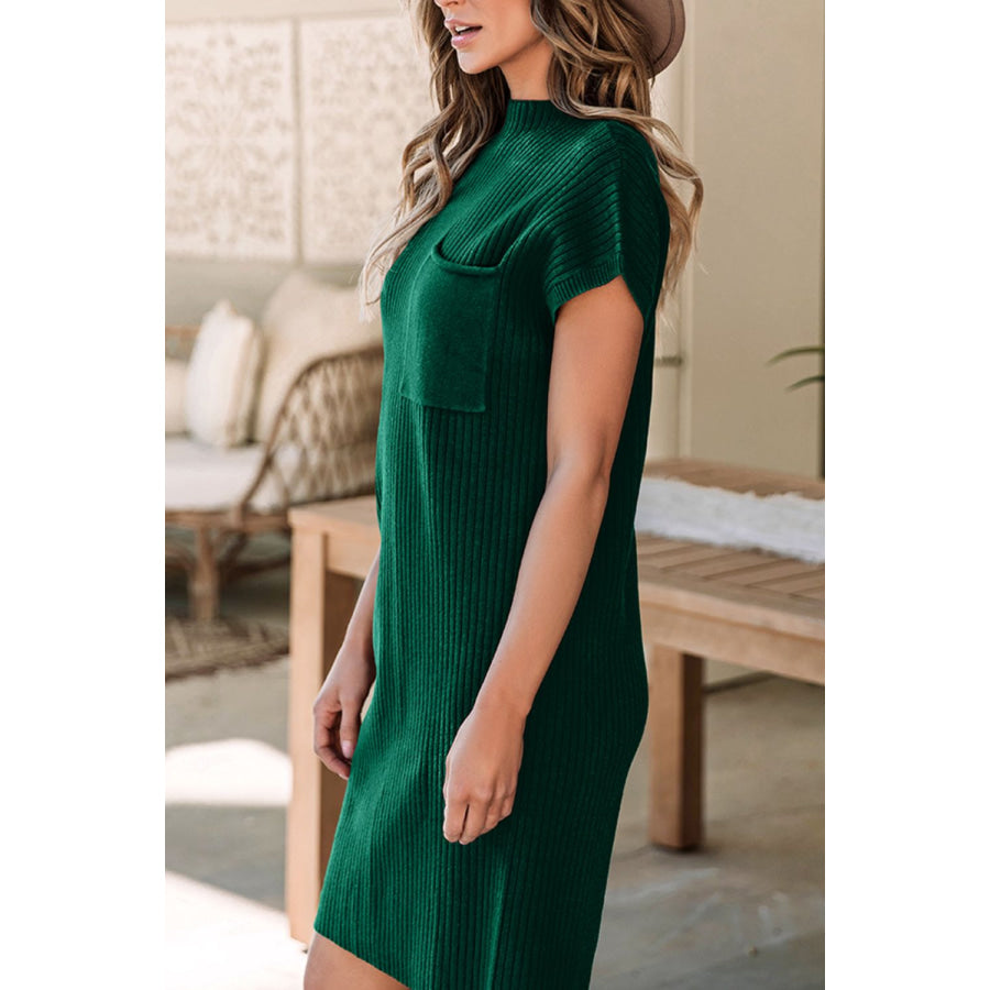 Mock Neck Short Sleeve Sweater Dress Apparel and Accessories
