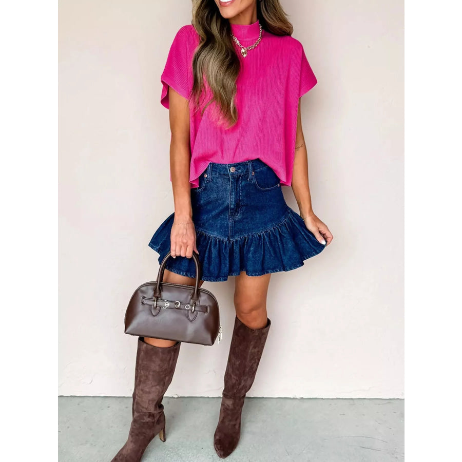 Mock Neck Short Sleeve Sweater Apparel and Accessories