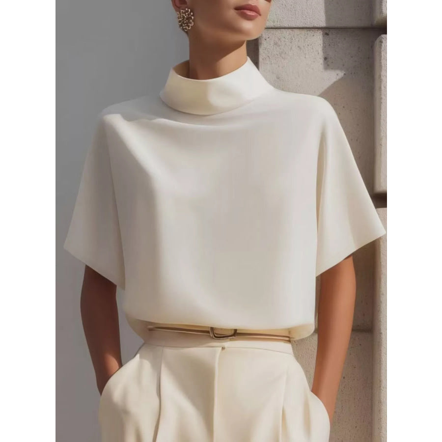 Mock Neck Short Sleeve T-Shirt White / S Apparel and Accessories