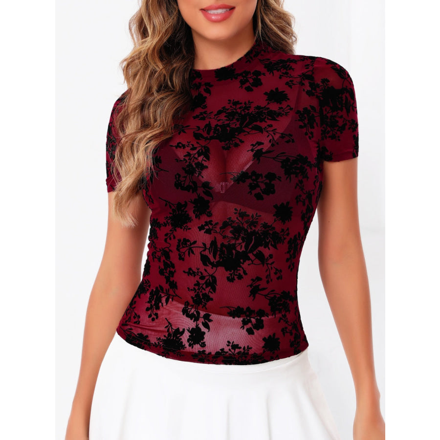 Mock Neck Short Sleeve Top Apparel and Accessories