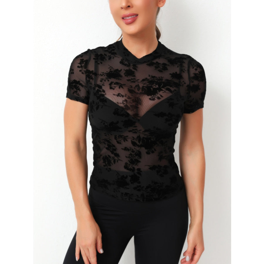 Mock Neck Short Sleeve Top Black / XS Apparel and Accessories
