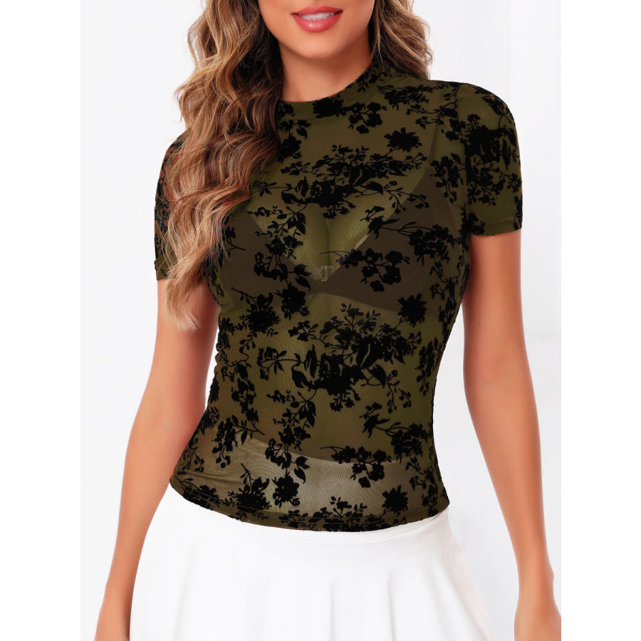 Mock Neck Short Sleeve Top Moss / XS Apparel and Accessories