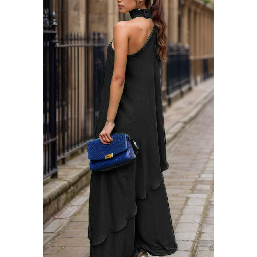 Mock Neck Single Shoulder Top and Pants Set Black / S Apparel Accessories