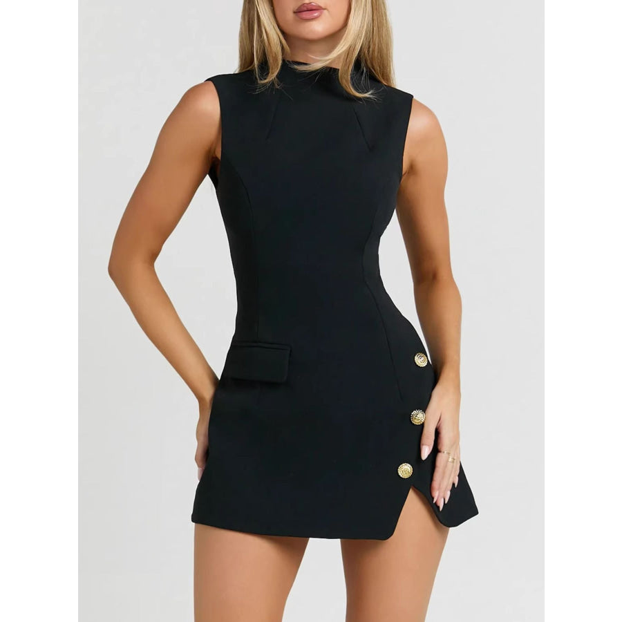 Mock Neck Sleeveless Mini Dress Black / S Apparel and Accessories