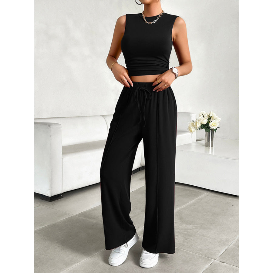 Mock Neck Sleeveless Top and Drawstring Pants Set Apparel and Accessories