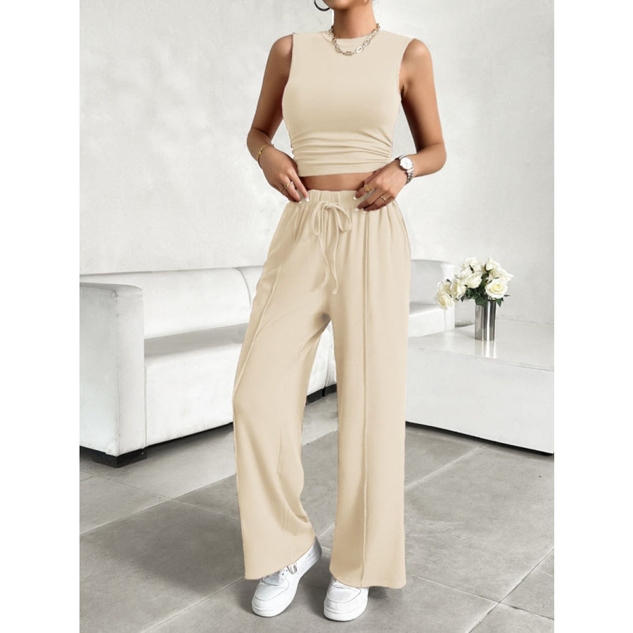 Mock Neck Sleeveless Top and Drawstring Pants Set Apparel and Accessories