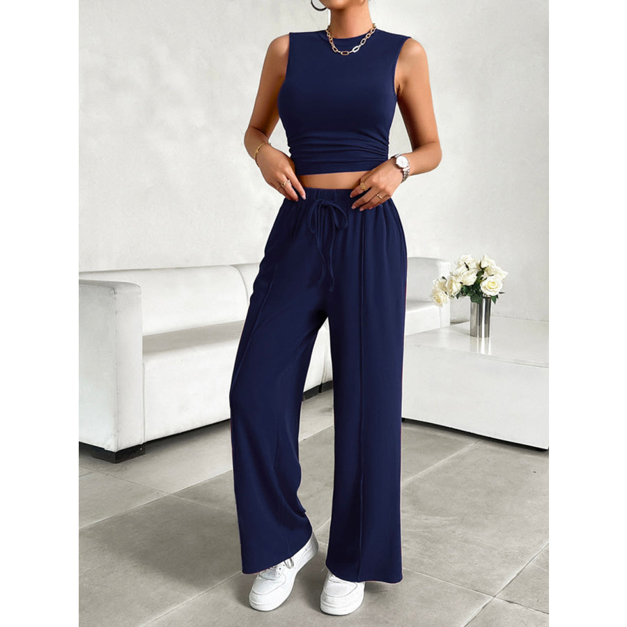 Mock Neck Sleeveless Top and Drawstring Pants Set Apparel and Accessories
