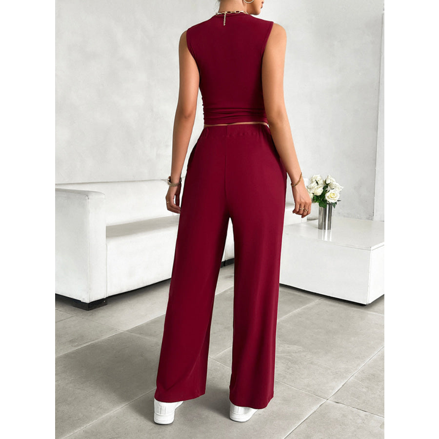 Mock Neck Sleeveless Top and Drawstring Pants Set Apparel and Accessories