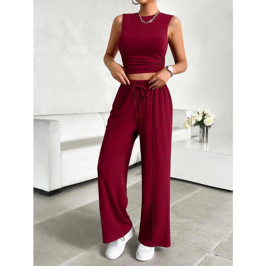 Mock Neck Sleeveless Top and Drawstring Pants Set Apparel and Accessories